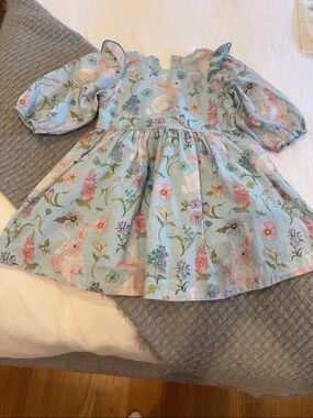 Pink Chicken Blue Bunny & Floral Cotton Dress